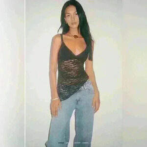 Motel Kasha Asymmetric Top Lace Jet Black XXS